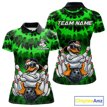 Load image into Gallery viewer, Custom Green Funny Duck Bowling Jersey for Women Bowling Uniform Polo &amp; 1/4 Zip Bowling Team Shirts HNT238
