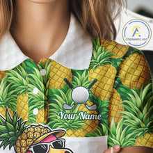 Load image into Gallery viewer, Golfing Flamingo Womens Funny Golf Polo Shirt Custom Yellow Pattern Pineapple Golf Ball Clothes Shirts NHT739
