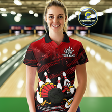 Load image into Gallery viewer, Custom Red Funny Turkey Bowling Jersey for Women Thanksgiving Bowling Team Shirts Polo &amp; 1/4 Zip HNT125