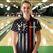 Load image into Gallery viewer, Custom Red US Flag Eagle Bowling Jersey for Women Bowling Uniform Polo &amp; 1/4 Zip Bowling Team Shirts HNT119