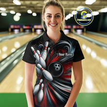 Load image into Gallery viewer, Custom Black Red Bowling Jersey for Women Custom Team Bowling Shirts Polo &amp; 1/4 Zip HNT120
