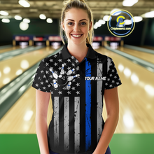 Load image into Gallery viewer, Custom Blue US Flag Eagle Bowling Jersey for Women Bowling Uniform Polo &amp; 1/4 Zip Bowling Team Shirts HNT119