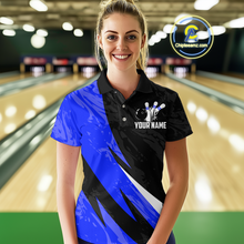 Load image into Gallery viewer, Custom Blue Bowling Custom Women Bowling Shirt Polo &amp; Quarter-Zip Bowling Team Jerseys HNT75