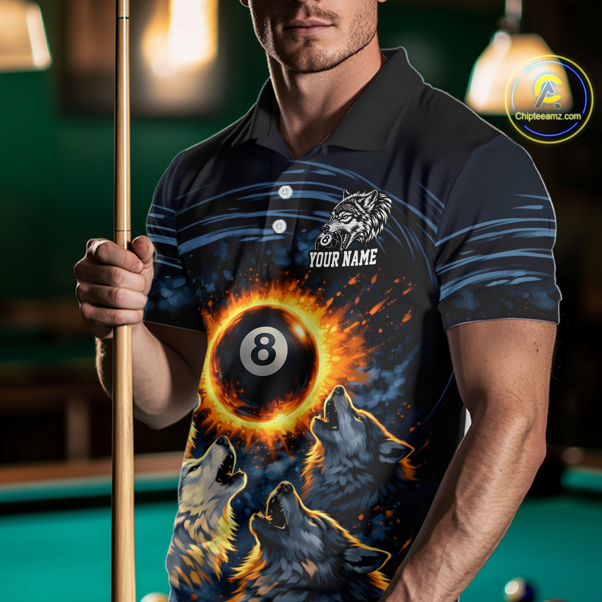 Personalized Funny Wolf 8 Ball Pool Men Billiard Polo & 1/4 Zip, Billiard Shirt, Billiard Team Jerseys NNT144
