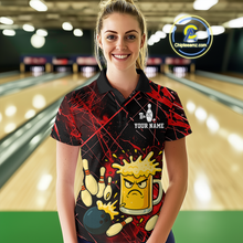 Load image into Gallery viewer, Custom Red Funny Beer Bowling Shirt Team Bowling League Jersey for Women Bowling Outfit QZT767