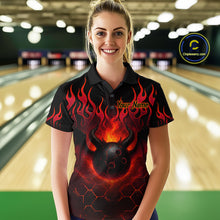 Load image into Gallery viewer, Red Flame Demon Bowling Ball Shirt for Women Custom Bowling Team Jersey Bowling Outfit QZT758