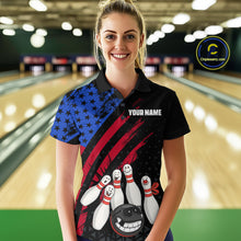 Load image into Gallery viewer, Custom Funny US Flag Bowling Jersey for Women Bowling Uniform Polo &amp; 1/4 Zip Bowling Team Shirts HNT126