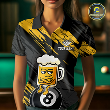 Load image into Gallery viewer, Custom Yellow Funny Beer 8 Ball Billiard Shirts for Men Billiard Team Shirts Polo &amp; 1/4 Zip NNT78