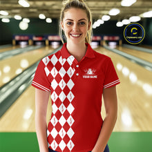 Load image into Gallery viewer, Funny red and white argyle retro Women Bowling Shirts Custom Does this shirt make my balls look big NQS10611
