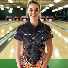 Load image into Gallery viewer, Custom Grim Reaper Flame Bowling Jersey for Women Bowling Team Shirts Polo &amp; 1/4 Zip HNT193
