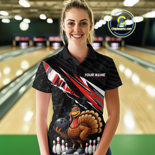 Load image into Gallery viewer, Custom Red Funny Turkey Bowling Jersey for Women Thanksgiving Bowling Shirts Polo &amp; 1/4 Zip HNT117