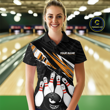 Load image into Gallery viewer, Custom Orange Funny Bowling Jersey for Women Bowling Uniform Polo &amp; 1/4 Zip Bowling Team Shirts HNT128