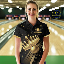 Load image into Gallery viewer, Custom Black and Gold Bowling Jersey for Women Bowling Team Shirts Bowling Uniform Polo &amp; 1/4 Zip HNT176