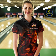 Load image into Gallery viewer, Personalized Red Flame Crocodile Bowling Team Shirt for Women Polo &amp; Quarter-Zip Bowling Outfit QZT742