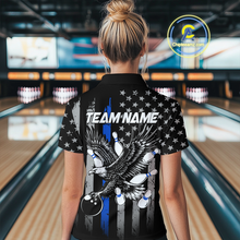Load image into Gallery viewer, Custom Blue US Flag Eagle Bowling Jersey for Women Bowling Uniform Polo &amp; 1/4 Zip Bowling Team Shirts HNT119