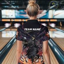 Load image into Gallery viewer, Custom Grim Reaper Flame Bowling Jersey for Women Bowling Team Shirts Polo &amp; 1/4 Zip HNT193