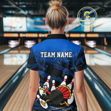Load image into Gallery viewer, Custom Blue Funny Turkey Bowling Jersey for Women Thanksgiving Bowling Team Shirts Polo &amp; 1/4 Zip HNT125