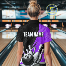 Load image into Gallery viewer, Custom Purple Bowling Custom Women Bowling Shirt Polo &amp; Quarter-Zip Bowling Team Jerseys HNT75