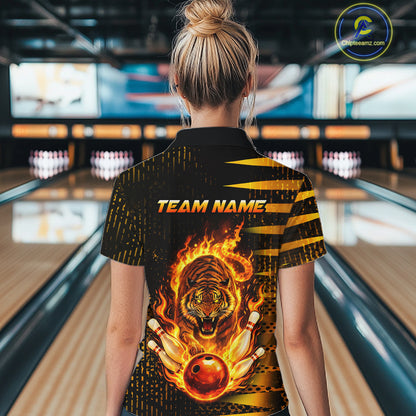 Custom Flame Tiger Bowling Team Jersey Bowling Shirt for Women Bowling League Polo & 1/4 Zip HNT201