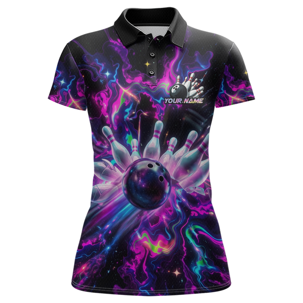 Custom Watercolor Pink Purple Bowling Jersey for Women Bowling Team Shirts Polo & 1/4 Zip HNT268