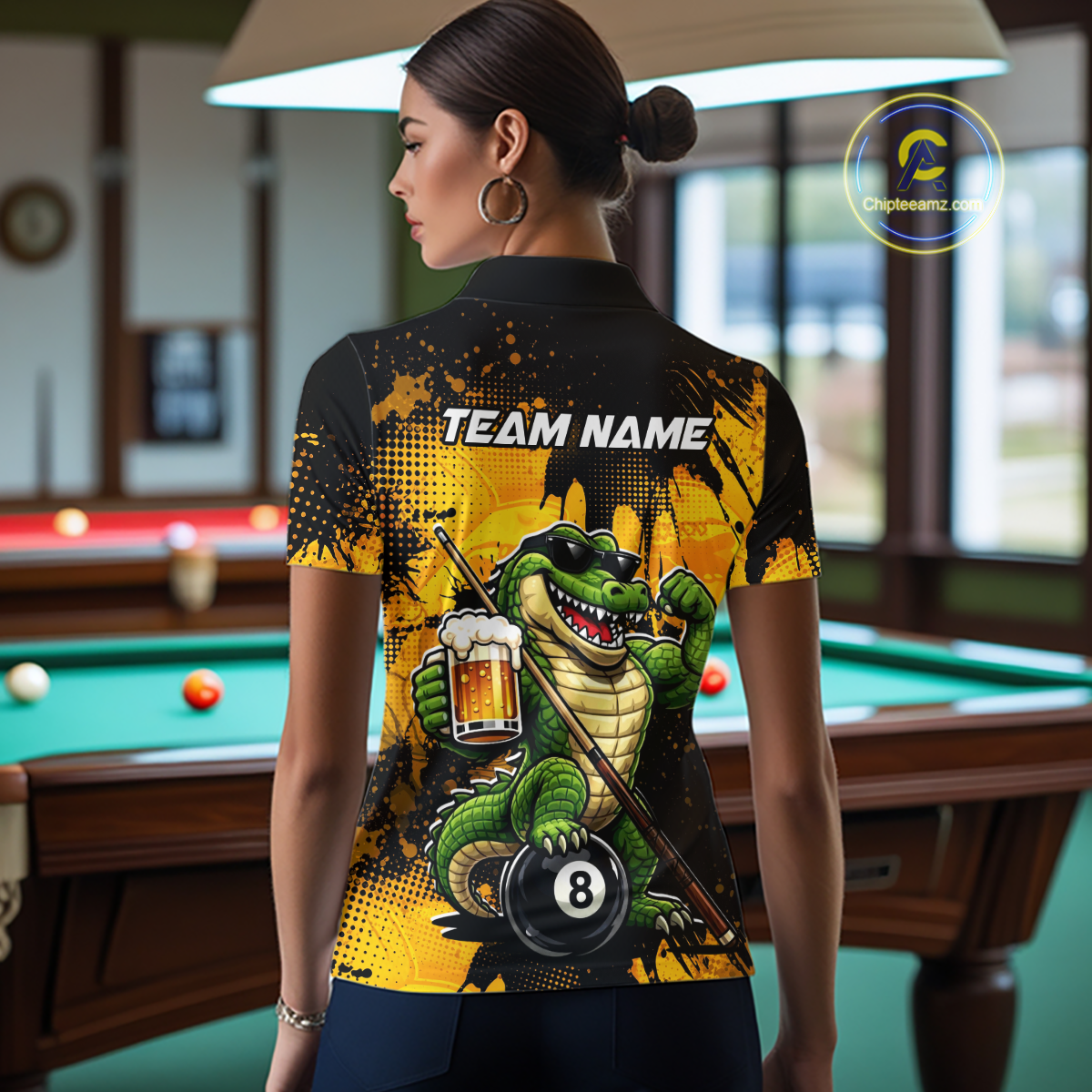 Custom Beer Alligator 8 Ball Pool Shirts Billiard Shirt for Women Billiard Team Jersey Billiard League NNT182