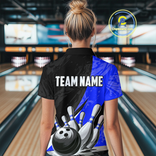 Load image into Gallery viewer, Custom Blue Bowling Custom Women Bowling Shirt Polo &amp; Quarter-Zip Bowling Team Jerseys HNT75
