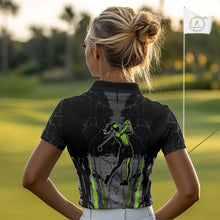 Load image into Gallery viewer, Black Camo Womens golf polo shirts custom golf attire for ladies, golfing gifts | Green NQS9995