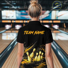 Load image into Gallery viewer, Custom Black &amp; Gold Bowling Shirt for Women Bowling Team Jersey Bowling Outfit Polo &amp; Quarter-Zip QZT988