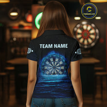 Load image into Gallery viewer, Women’s Personalized Darts Shirts With Navy Ocean, Stars Sky And Glowing Dartboard NYN0259