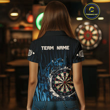 Load image into Gallery viewer, Women’s Custom Darts Team Shirt With Blue Splashed Art, Black Stripes And Dartboard NYN0255