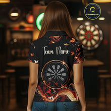 Load image into Gallery viewer, Women's Custom Darts Shirt With Fiery Butterfly Drift Flowers &amp; Golden Dartboards NYN0288