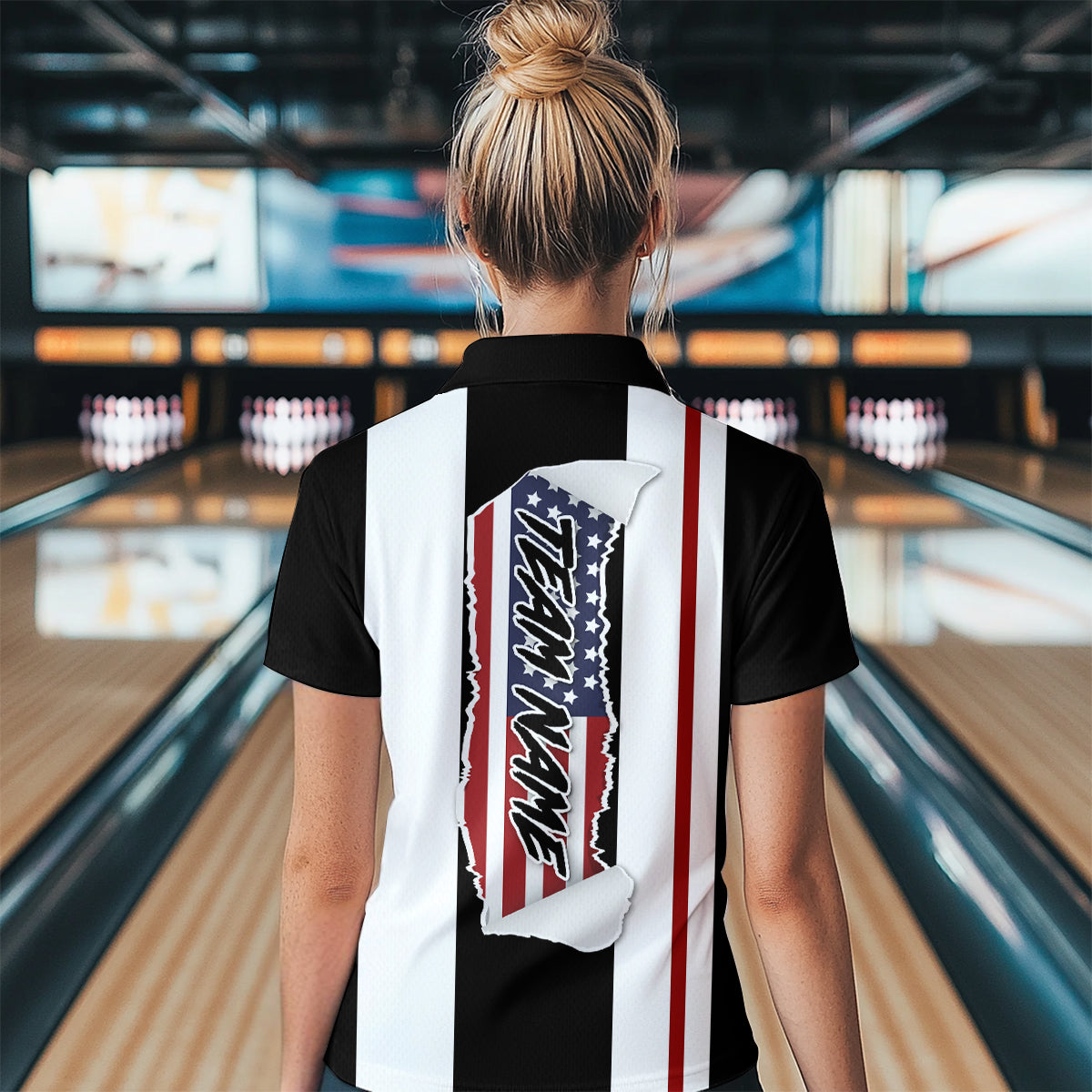 American Flag Bowling Shirt Patriotic Bowling Jersey for Men Women Bowling Polo&1/4 Zip MBL29