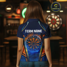 Load image into Gallery viewer, Women’s Custom Darts Team Shirt With Blue Grunge Texture And Fiery Dartboard NYN0312