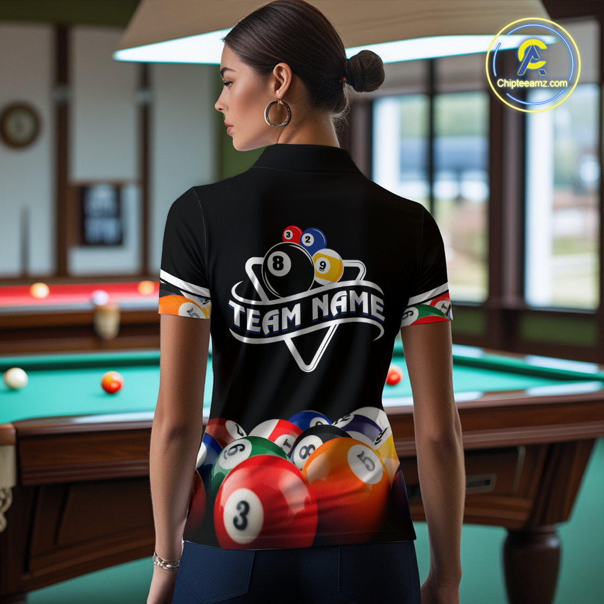 Custom Black 8 Ball Billiard Shirts for Women Billiard Team Shirts Billiard League Polo & 1/4 Zip NNT75