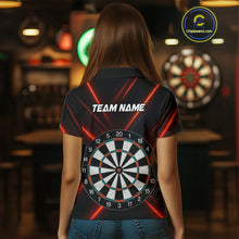 Load image into Gallery viewer, Women's Personalized Darts Shirt With Red Laser Streaks And Dual Dartboards NYN0268