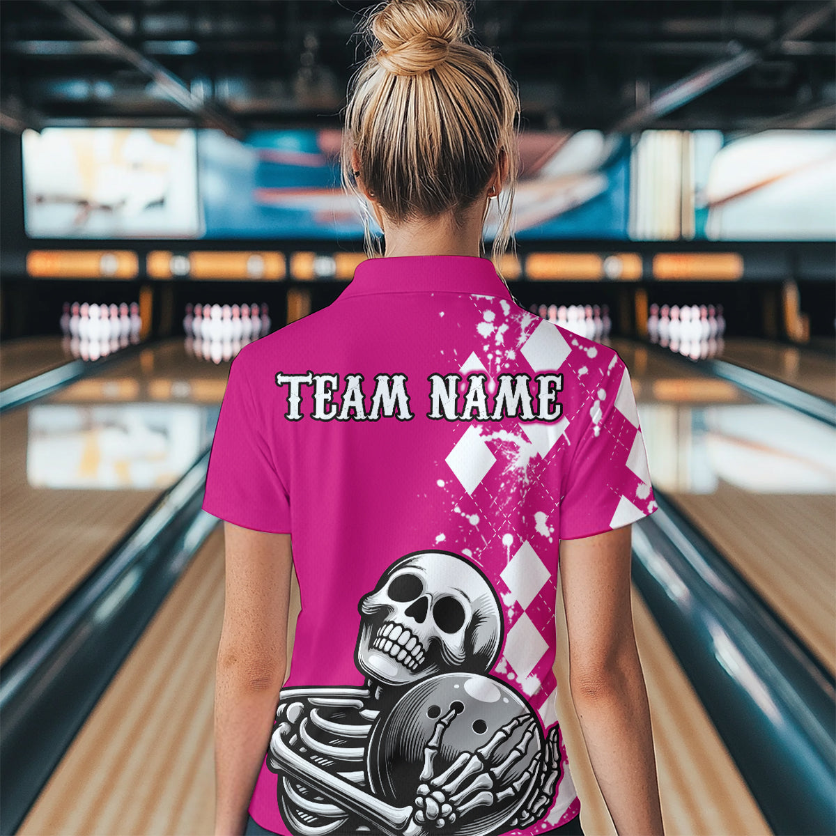Skull Bowling Shirt for Women Custom Bowling Jersey Bowling Polo Shirt QZT245