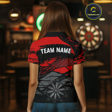 Load image into Gallery viewer, Personalized Dart Shirt For Women Red Grunge Texture &amp; Black Dartboard, Darts Jersey NYN0280