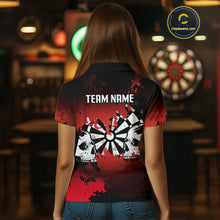 Load image into Gallery viewer, Women's Custom Darts Shirt With Grunge Red Camo Broken Dartboard &amp; Skull Art NYN0269