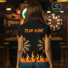 Load image into Gallery viewer, Women's Personalized Darts Shirt With Black Flame Pattern And Fiery Dartboard NYN0265