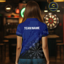 Load image into Gallery viewer, Women’s Custom Darts Team Shirt With Navy Pattern &amp; Black Dartboard, Darts Jersey NYN0319