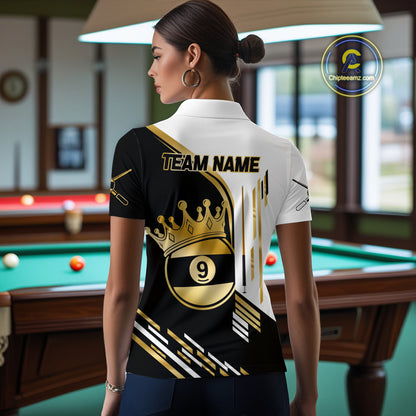 Personalized Golden 9 Ball Pool Crown Billiard Shirt For Women Custom Billiard Team Jerseys Uniform TDM4183