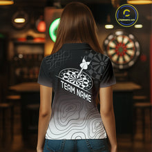 Load image into Gallery viewer, Women's Custom Dart Shirt, Darts Hitting The Bullseye With Black-To-White Gradient NYN0249