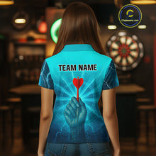 Load image into Gallery viewer, Women’s Custom Darts Shirt - Turquoise Lightning Fist With Maroon Dart Arrow NYN0316