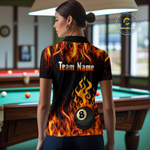 Load image into Gallery viewer, Billiard Fire 8 Ball Flame Custom Women's Billiard Shirts, Billiard Team Pool Jerseys |Orange TDM4011