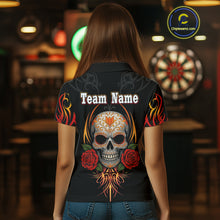 Load image into Gallery viewer, Women's Custom Darts Shirt With Roses Skull Polynesian Pattern And Red Dartboard NYN0254
