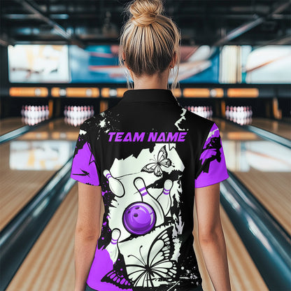 Custom Purple Butterflies Bowling Shirt for Men Women Team Bowling Polo&Quater Zip MBL76
