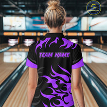 Load image into Gallery viewer, Black and Purple Flame Bowling shirts for Women Custom team bowling jerseys, ladies bowling apparel NQS10269