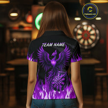Load image into Gallery viewer, Women's Custom Darts Team Shirt With Purple Phoenix Dartboard And Flame Pattern NYN0341