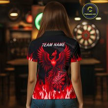Load image into Gallery viewer, Women's Custom Darts Team Shirt With Maroon Phoenix Dartboard And Flame Pattern NYN0342