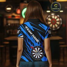Load image into Gallery viewer, Blue Dartboard Flame Custom Dart Shirts For Women, Darts Team Jerseys Polo &amp; Quarter Zip Shirts TDM4004
